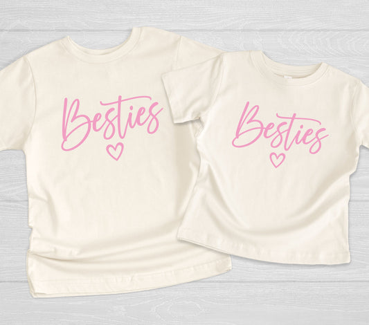 Besties Shirt, Mom and Me Shirt, Natural Color Cotton, Girl Best Friend Gift, Besties with Heart Shirt, Gift Shirt, Matching Family